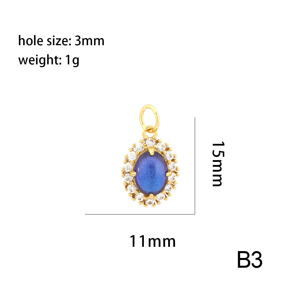 18K Gold Filled Pendants Oval Round Rhinestone Cat Eye Stone White Gold Charms Jewelry Making Findings Supplies Pendants Doki Decor B3  