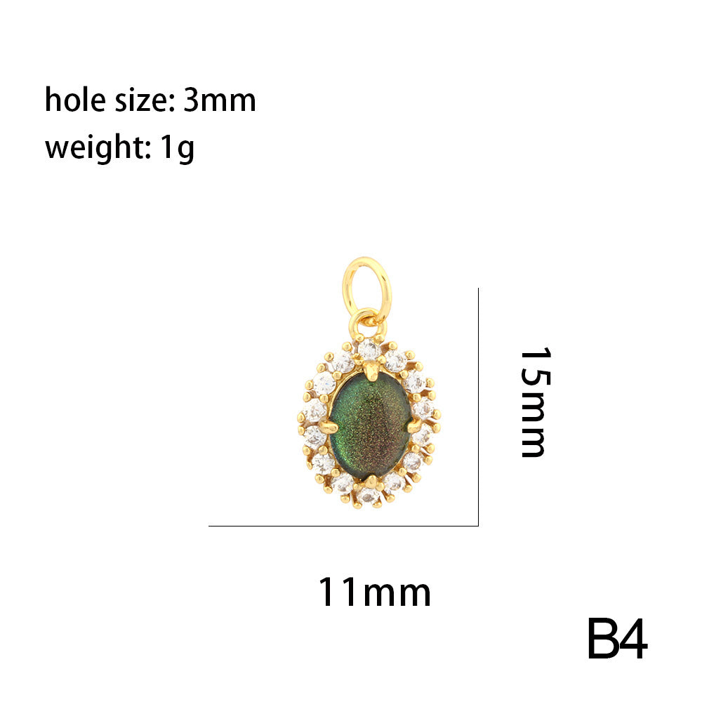 18K Gold Filled Pendants Oval Round Rhinestone Cat Eye Stone White Gold Charms Jewelry Making Findings Supplies Pendants Doki Decor B4  