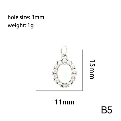 18K Gold Filled Pendants Oval Round Rhinestone Cat Eye Stone White Gold Charms Jewelry Making Findings Supplies Pendants Doki Decor B5  