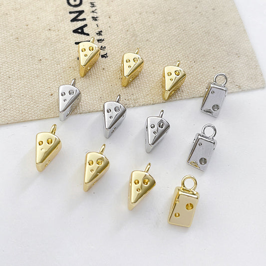 5PCS 18K Gold Filled Pendants Cheese Foods Triangle White Gold Charms Jewelry Making Findings Supplies Pendants Doki Decor   