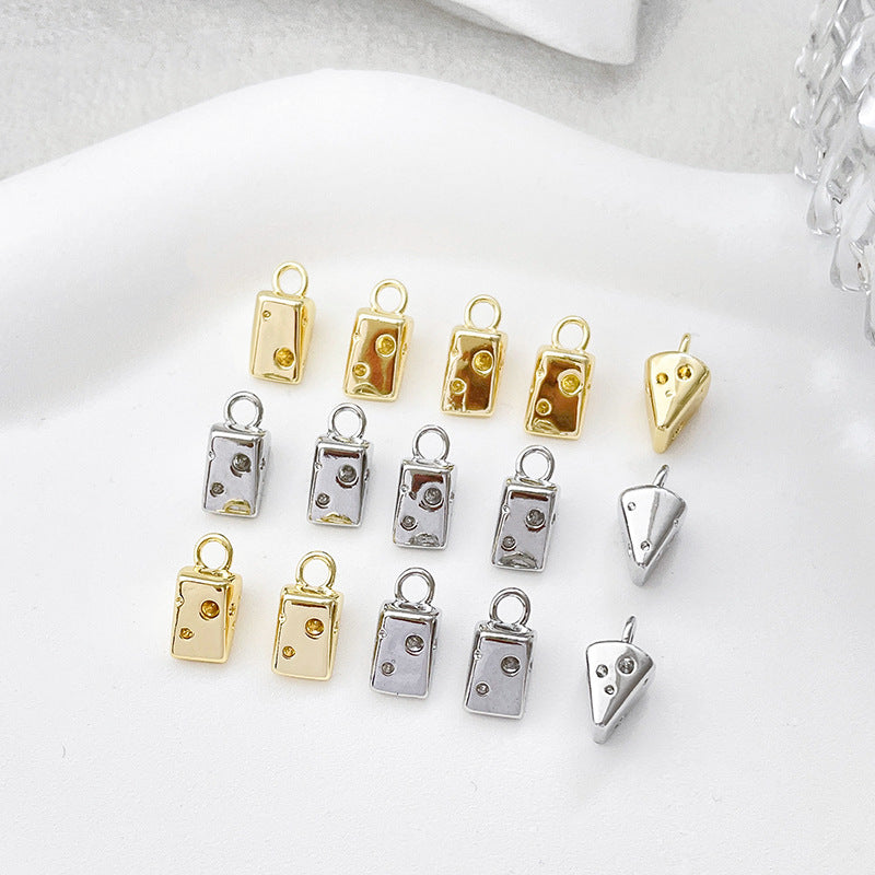 5PCS 18K Gold Filled Pendants Cheese Foods Triangle White Gold Charms Jewelry Making Findings Supplies Pendants Doki Decor   