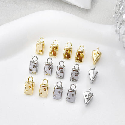 5PCS 18K Gold Filled Pendants Cheese Foods Triangle White Gold Charms Jewelry Making Findings Supplies Pendants Doki Decor   