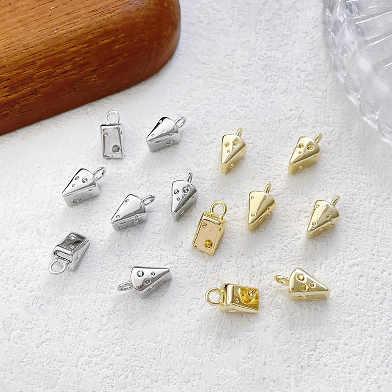 5PCS 18K Gold Filled Pendants Cheese Foods Triangle White Gold Charms Jewelry Making Findings Supplies Pendants Doki Decor   