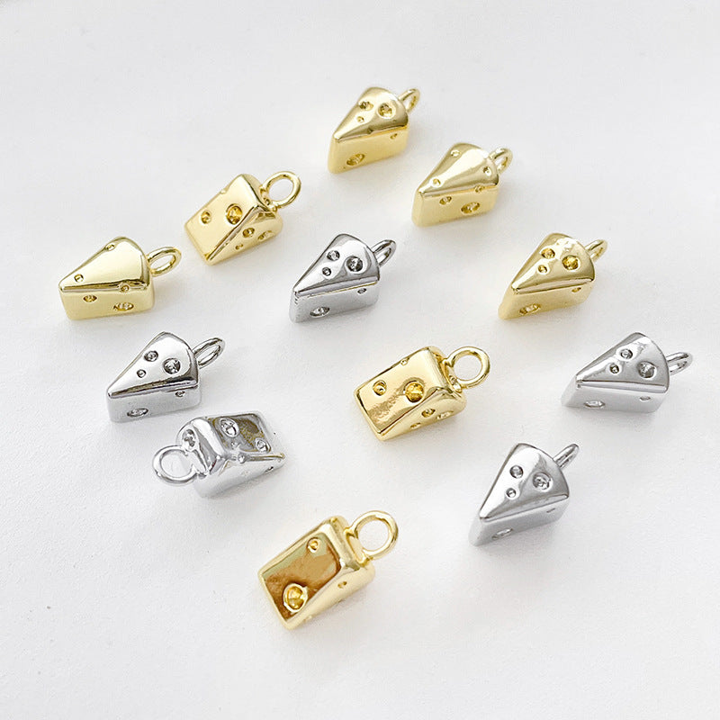 5PCS 18K Gold Filled Pendants Cheese Foods Triangle White Gold Charms Jewelry Making Findings Supplies Pendants Doki Decor   