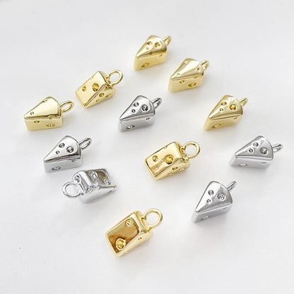 5PCS 18K Gold Filled Pendants Cheese Foods Triangle White Gold Charms Jewelry Making Findings Supplies Pendants Doki Decor   