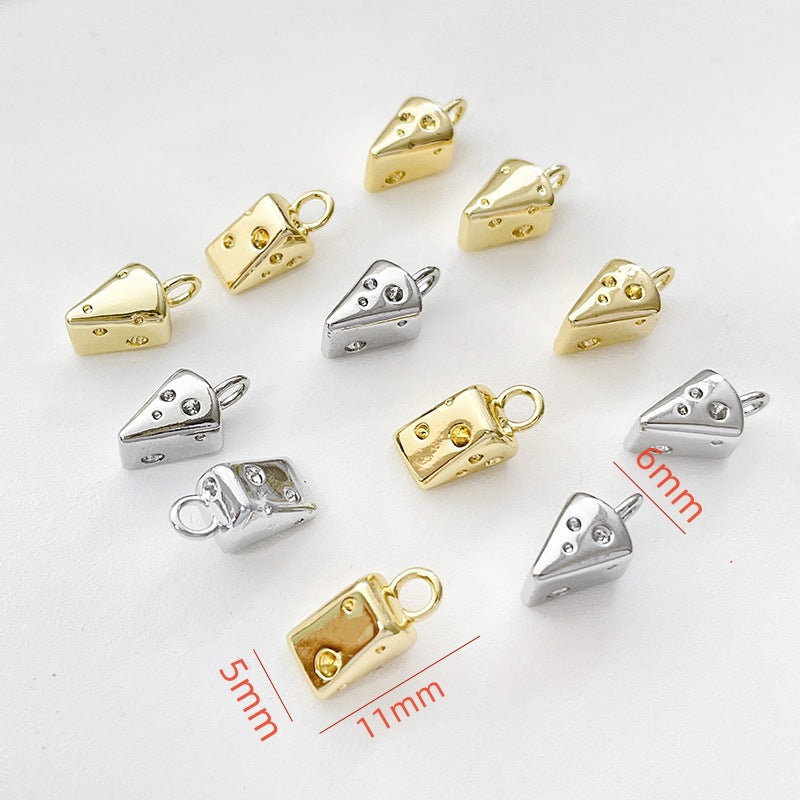 5PCS 18K Gold Filled Pendants Cheese Foods Triangle White Gold Charms Jewelry Making Findings Supplies Pendants Doki Decor   