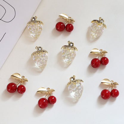 10PCS 18K Gold Filled Pendants Cherry Strawberry Red Rhinestone Charms Jewelry Making Findings Supplies Pendants Doki Decor   