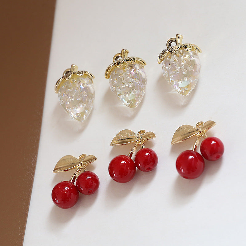 10PCS 18K Gold Filled Pendants Cherry Strawberry Red Rhinestone Charms Jewelry Making Findings Supplies Pendants Doki Decor   