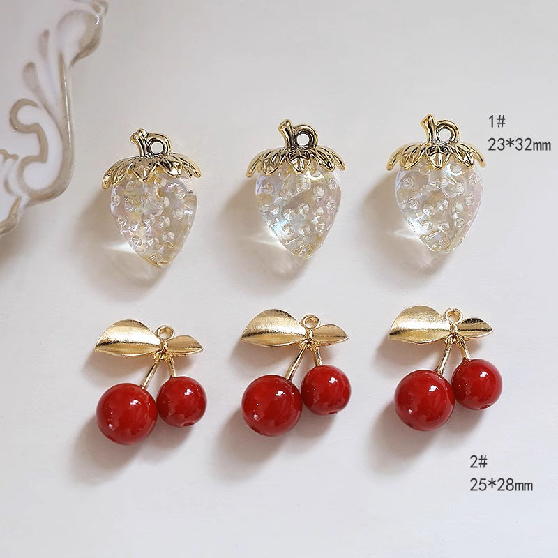 10PCS 18K Gold Filled Pendants Cherry Strawberry Red Rhinestone Charms Jewelry Making Findings Supplies Pendants Doki Decor   