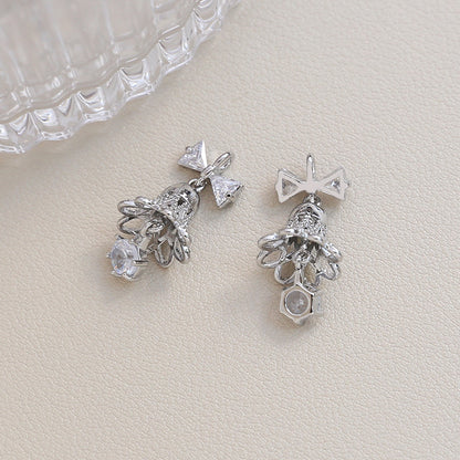 5PCS 18K Gold Filled Pendants Christmas Bell Bow Tie Rhinestone White Gold Charms Jewelry Making Findings Supplies Pendants Doki Decor White Gold White Rhinestone 