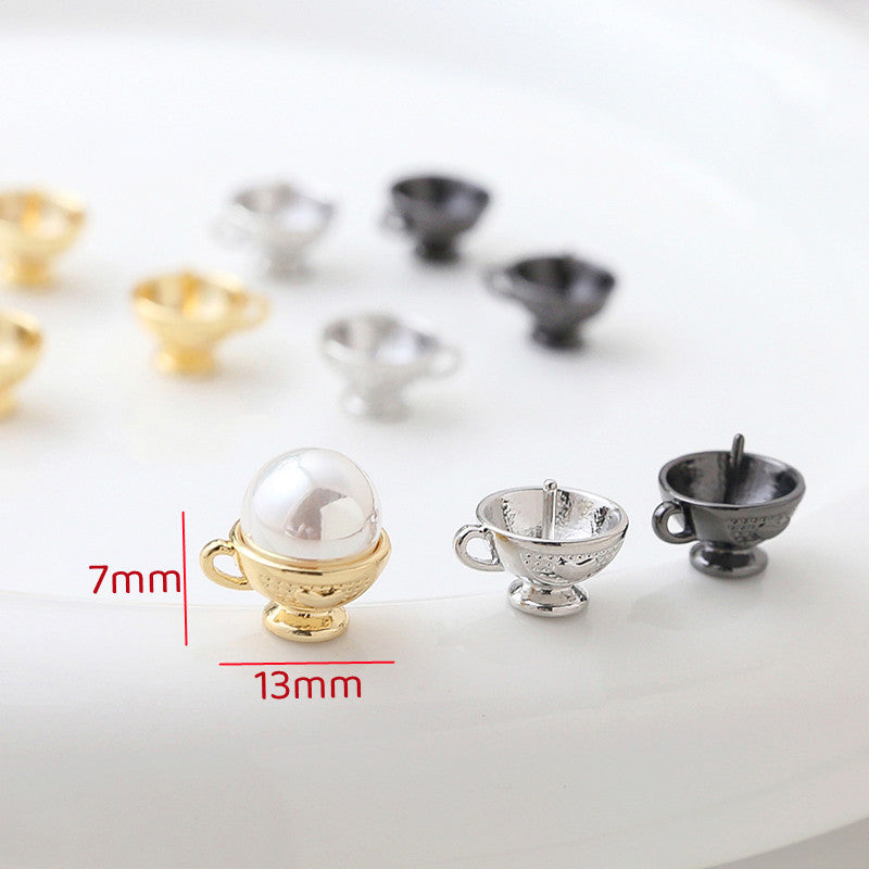 5PCS 18K Gold Filled Pendants Coffee Cup Beads Pearls Tray Needle Rhinestone Black White Gold Noble Jewelry Making Findings Supplies Pendants Doki Decor   