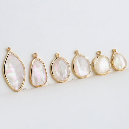 10PCS 18K Gold Filled Pendants Natural Colorful White Shell Waterdrop Oval Leaf Charms Jewelry Making Findings Supplies Pendants Doki Decor   