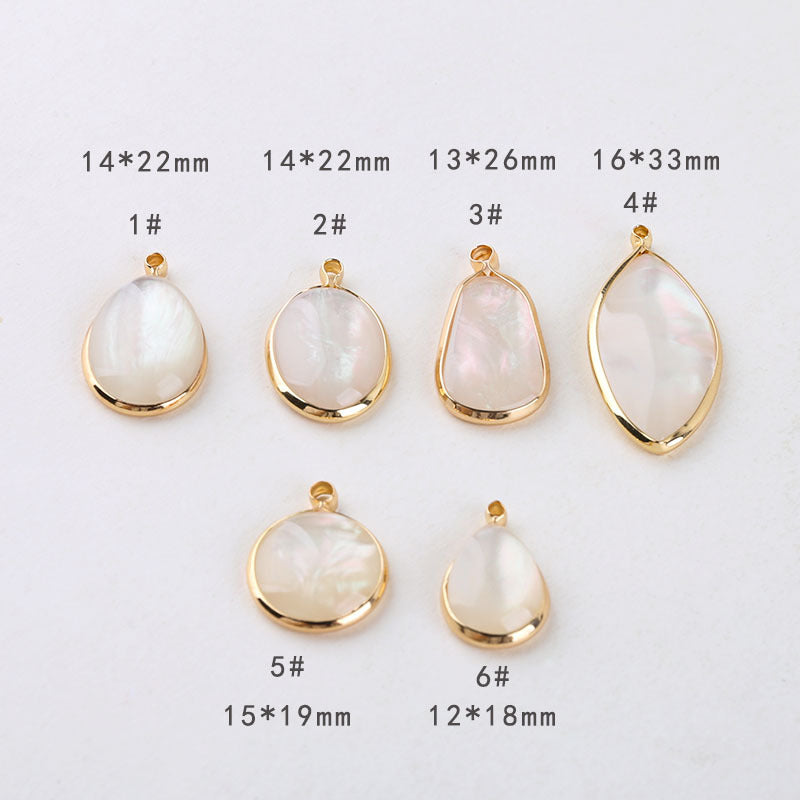 10PCS 18K Gold Filled Pendants Natural Colorful White Shell Waterdrop Oval Leaf Charms Jewelry Making Findings Supplies Pendants Doki Decor   