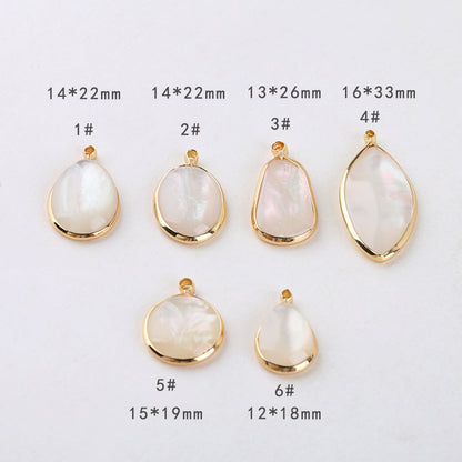 10PCS 18K Gold Filled Pendants Natural Colorful White Shell Waterdrop Oval Leaf Charms Jewelry Making Findings Supplies Pendants Doki Decor   