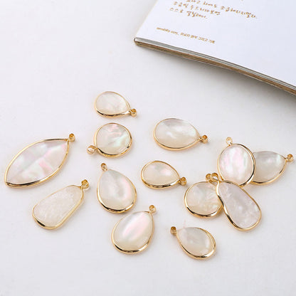 10PCS 18K Gold Filled Pendants Natural Colorful White Shell Waterdrop Oval Leaf Charms Jewelry Making Findings Supplies Pendants Doki Decor   