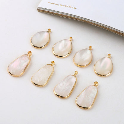 10PCS 18K Gold Filled Pendants Natural Colorful White Shell Waterdrop Oval Leaf Charms Jewelry Making Findings Supplies Pendants Doki Decor   