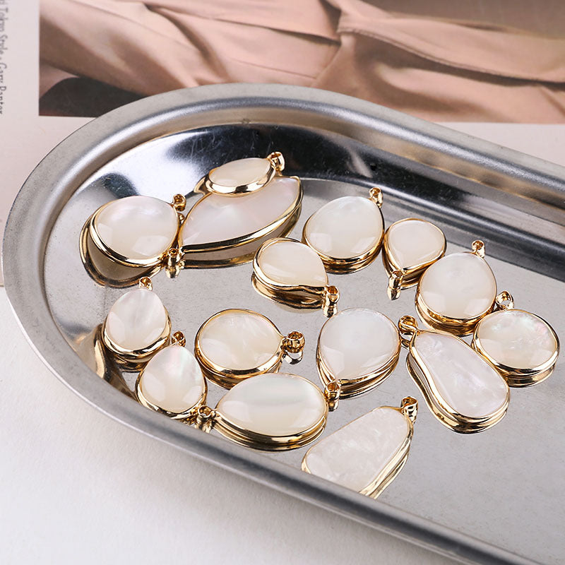 10PCS 18K Gold Filled Pendants Natural Colorful White Shell Waterdrop Oval Leaf Charms Jewelry Making Findings Supplies Pendants Doki Decor   