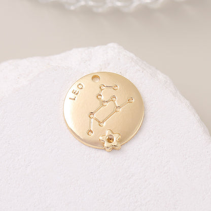 5PCS 18K Gold Filled Pendants Constellation Stars Flower Round Charms Jewelry Making Findings Supplies Pendants Doki Decor Leo  