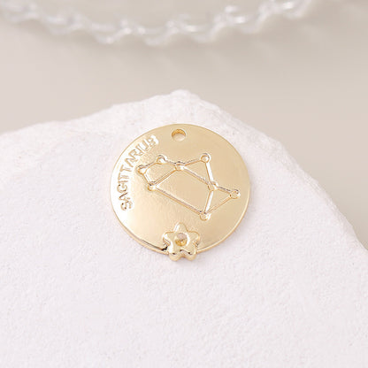 5PCS 18K Gold Filled Pendants Constellation Stars Flower Round Charms Jewelry Making Findings Supplies Pendants Doki Decor Sagittarius  