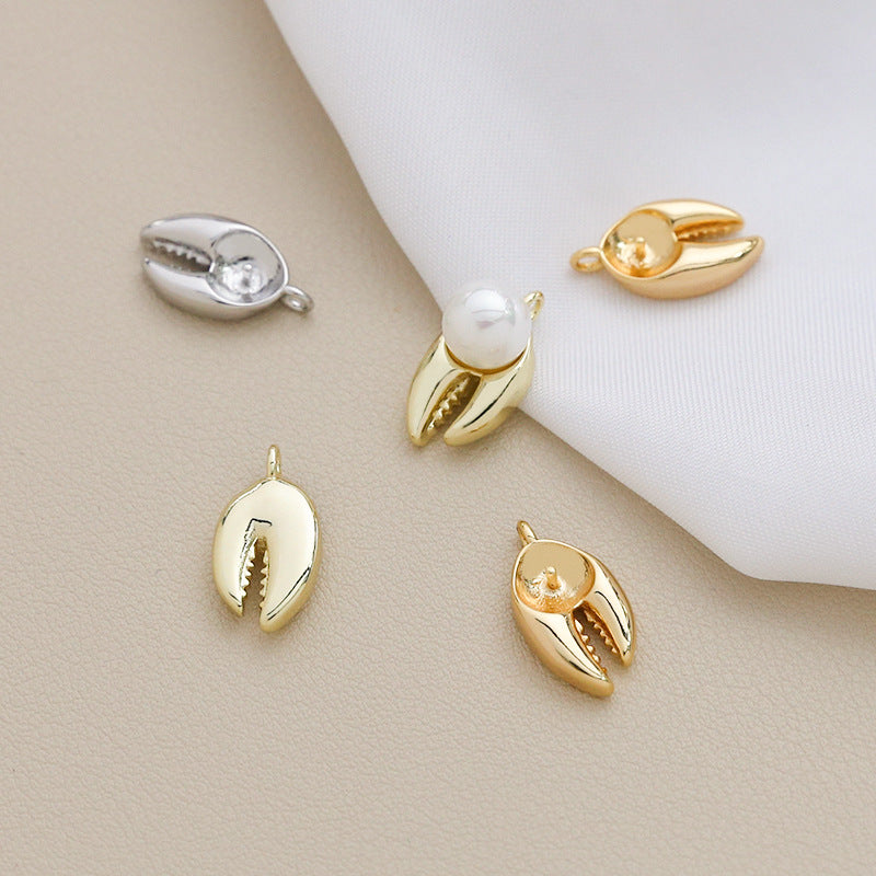 5PCS 18K Gold Filled Pendants Crab Claw Beads Pearls Tray Needle White Gold Charms Jewelry Making Findings Supplies Pendants Doki Decor   