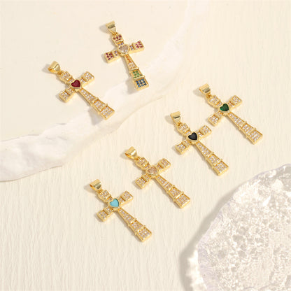 18K Gold Filled Pendants Cross Heart Rhinestone Charms Jewelry Making Findings Supplies Pendants Doki Decor   