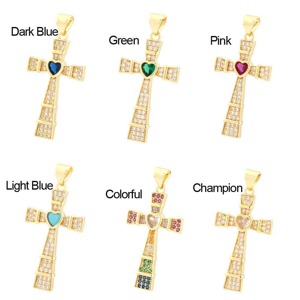 18K Gold Filled Pendants Cross Heart Rhinestone Charms Jewelry Making Findings Supplies Pendants Doki Decor Dark Blue  