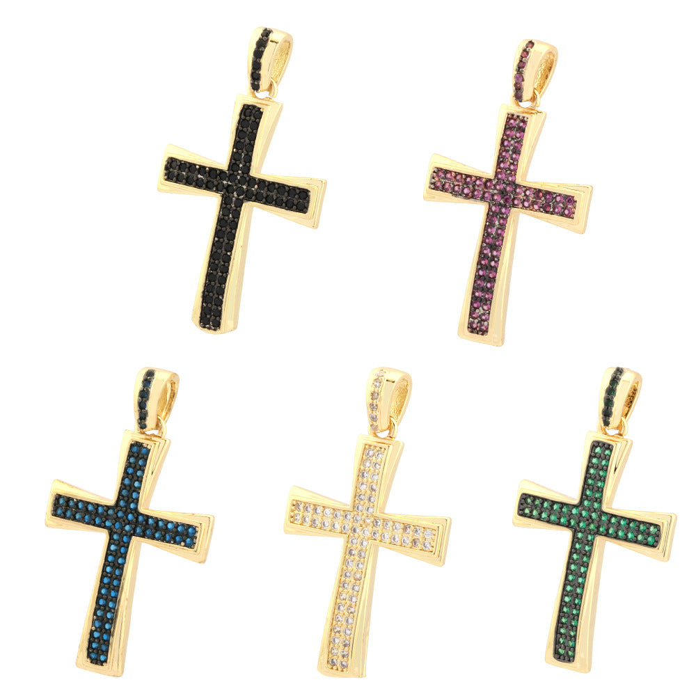 18K Gold Filled Pendants Cross Rhinestone Charms Jewelry Making Findings Supplies Pendants Doki Decor Black  