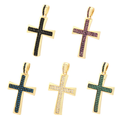 18K Gold Filled Pendants Cross Rhinestone Charms Jewelry Making Findings Supplies Pendants Doki Decor Black  