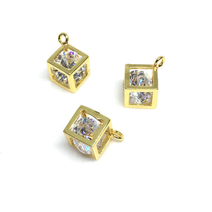 10PCS 18K Gold Filled Pendants Square Cube Hollow Rhinestone Bracelet Necklace Jewelry Making Findings Pendants Doki Decor   