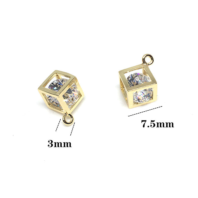 10PCS 18K Gold Filled Pendants Square Cube Hollow Rhinestone Bracelet Necklace Jewelry Making Findings Pendants Doki Decor   