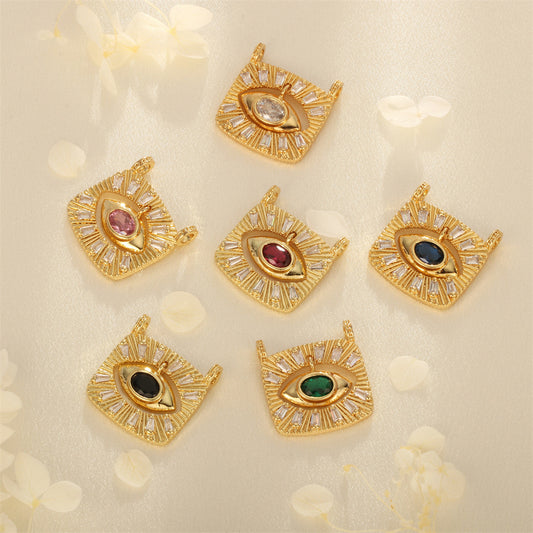 18K Gold Filled Pendants Devil Evil Eyes Rhinestone Square Charms Jewelry Making Findings Supplies Pendants Doki Decor   