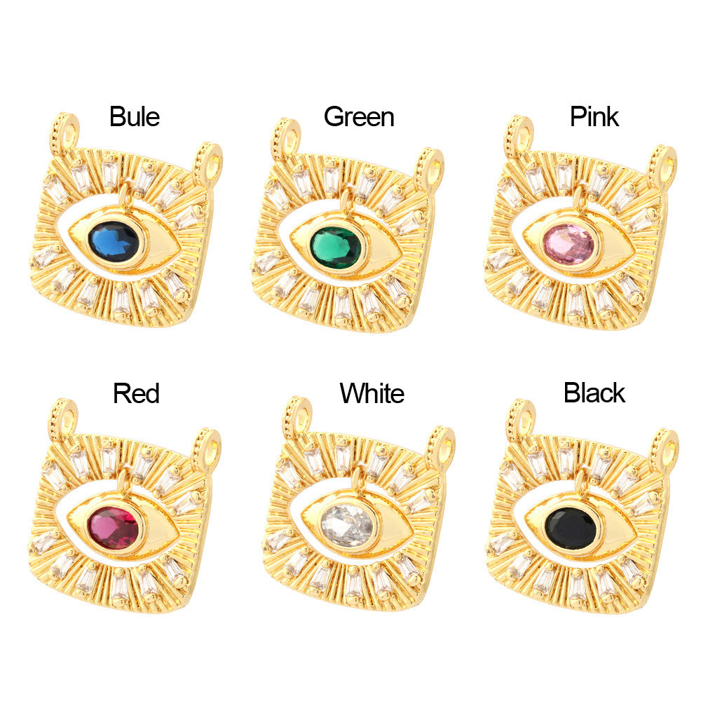 18K Gold Filled Pendants Devil Evil Eyes Rhinestone Square Charms Jewelry Making Findings Supplies Pendants Doki Decor Blue  