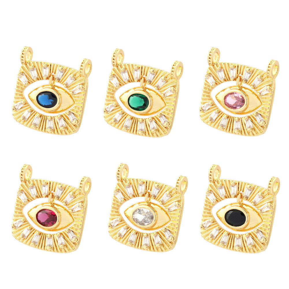 18K Gold Filled Pendants Devil Evil Eyes Rhinestone Square Charms Jewelry Making Findings Supplies Pendants Doki Decor   