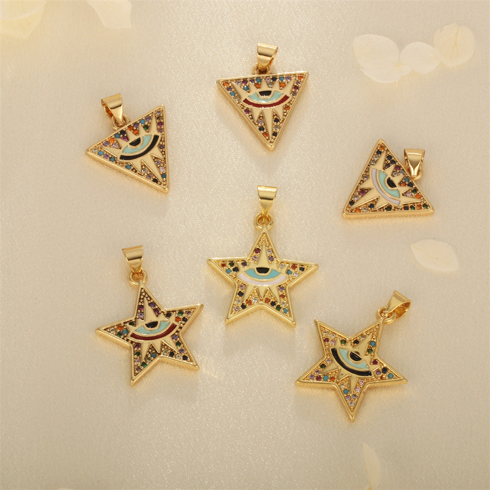 18K Gold Filled Pendants Devil Evil Eyes Star Triangle Rhinestone Charms Jewelry Making Findings Supplies Pendants Doki Decor   