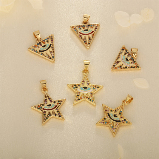 18K Gold Filled Pendants Devil Evil Eyes Star Triangle Rhinestone Charms Jewelry Making Findings Supplies Pendants Doki Decor   