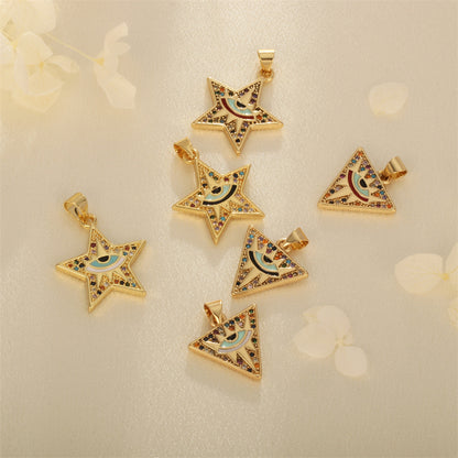 18K Gold Filled Pendants Devil Evil Eyes Star Triangle Rhinestone Charms Jewelry Making Findings Supplies Pendants Doki Decor   