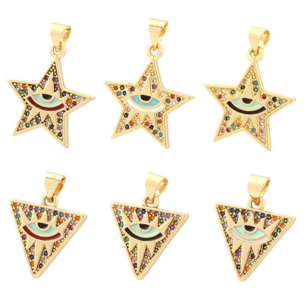 18K Gold Filled Pendants Devil Evil Eyes Star Triangle Rhinestone Charms Jewelry Making Findings Supplies Pendants Doki Decor   