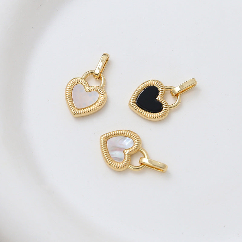 18K Gold Filled Pendants Double Sided Heart Natural Shell Charms Jewelry Making Findings Supplies Pendants Doki Decor White+Black (Double Sided)  