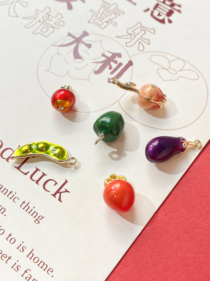 5PCS 18K Gold Filled Pendants Vegetable Eggplant Radish Chili Beans Rose Charms Jewelry Making Findings Supplies Pendants Doki Decor   