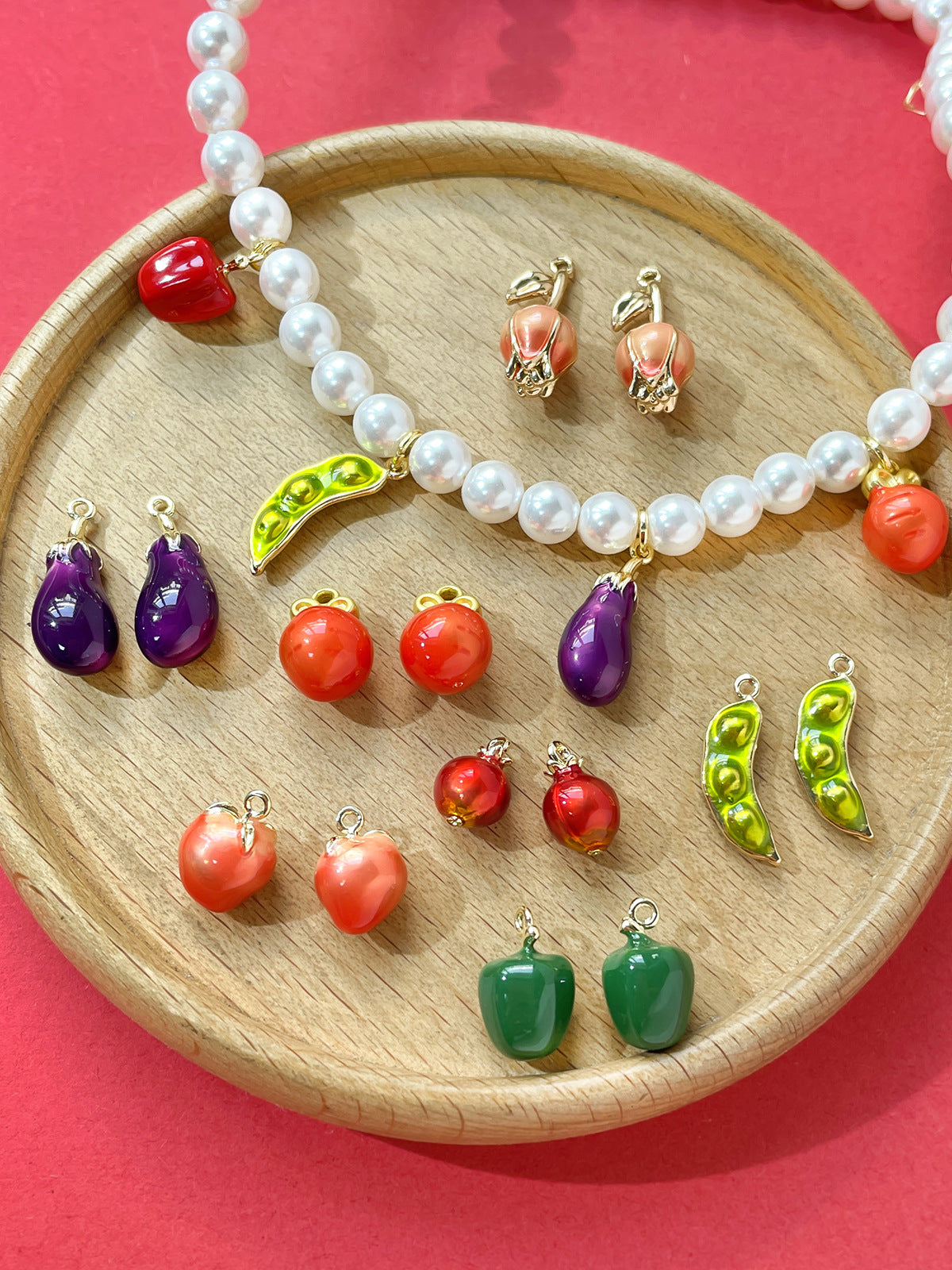 5PCS 18K Gold Filled Pendants Vegetable Eggplant Radish Chili Beans Rose Charms Jewelry Making Findings Supplies Pendants Doki Decor   