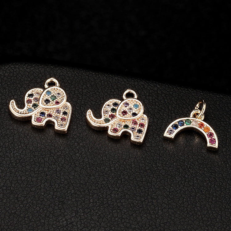 18K Gold Filled Pendants Elephant Rainbow Colorful Rhinestone Charms Jewelry Making Findings Supplies Pendants Doki Decor   