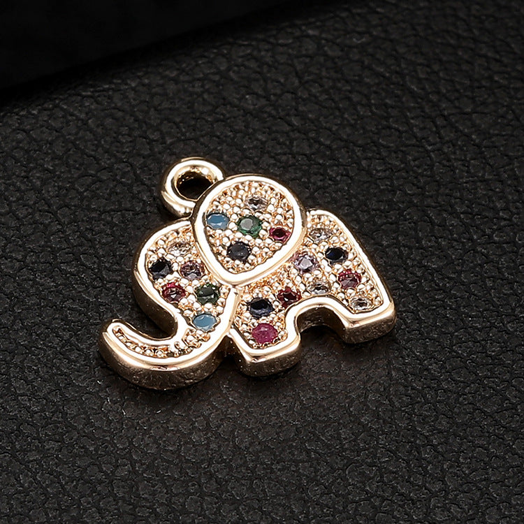 18K Gold Filled Pendants Elephant Rainbow Colorful Rhinestone Charms Jewelry Making Findings Supplies Pendants Doki Decor Elephant  