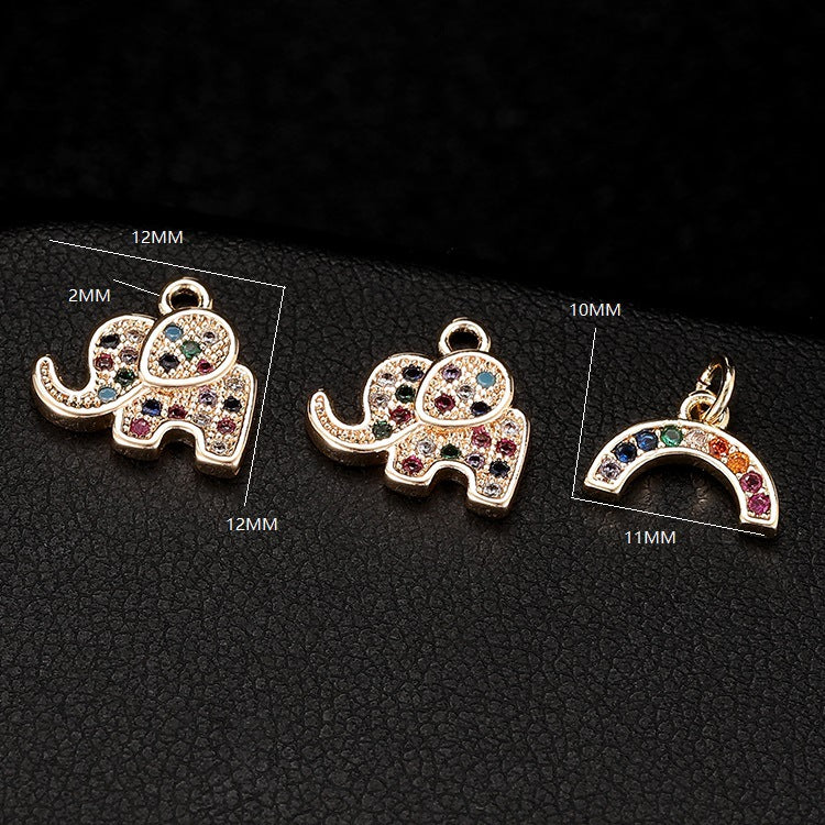 18K Gold Filled Pendants Elephant Rainbow Colorful Rhinestone Charms Jewelry Making Findings Supplies Pendants Doki Decor   