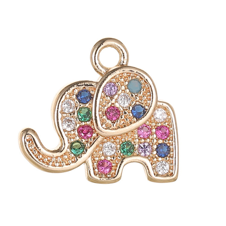 18K Gold Filled Pendants Elephant Rainbow Colorful Rhinestone Charms Jewelry Making Findings Supplies Pendants Doki Decor   