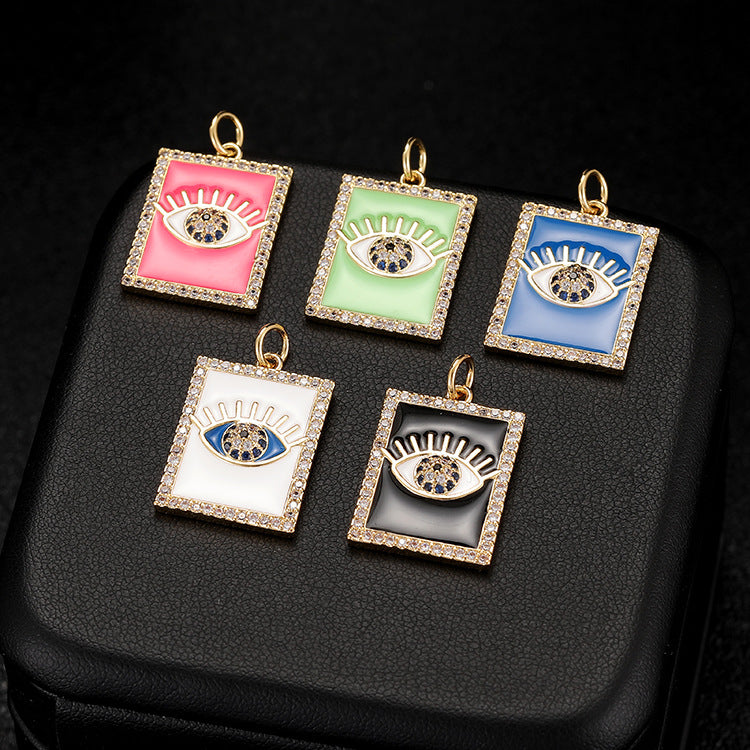 18K Gold Filled Pendants Devil Evil Eyes Square Rhinestone Charms Jewelry Making Findings Supplies Pendants Doki Decor   