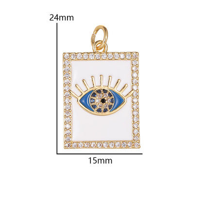 18K Gold Filled Pendants Devil Evil Eyes Square Rhinestone Charms Jewelry Making Findings Supplies Pendants Doki Decor   