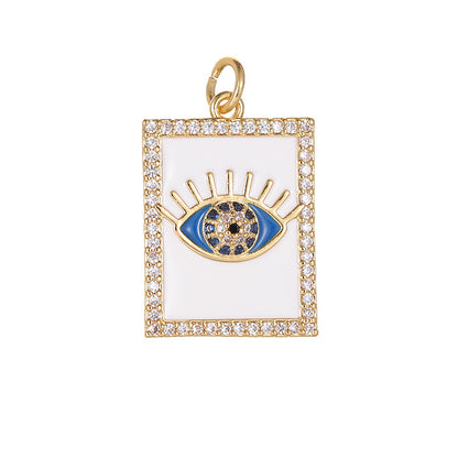 18K Gold Filled Pendants Devil Evil Eyes Square Rhinestone Charms Jewelry Making Findings Supplies Pendants Doki Decor   