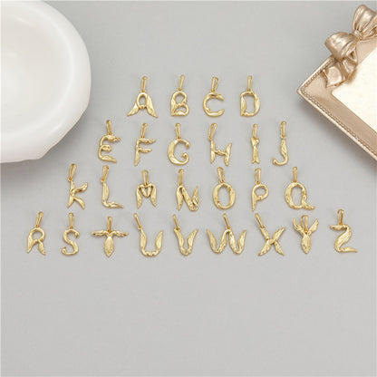 5PCS 18K Gold Filled Pendants Feather Letters Initial Final Charms Jewelry Making Findings Supplies Pendants Doki Decor A  