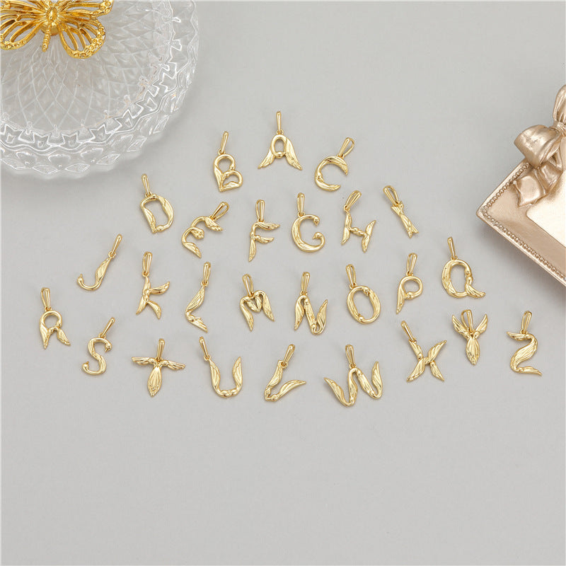 5PCS 18K Gold Filled Pendants Feather Letters Initial Final Charms Jewelry Making Findings Supplies Pendants Doki Decor   