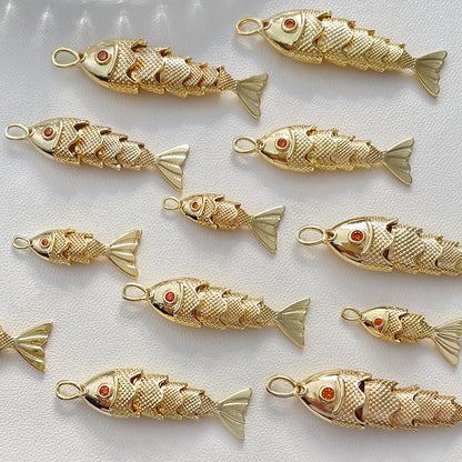 18K Gold Filled Pendants Fish Bent Rhinestone Charms Jewelry Making Findings Supplies Pendants Doki Decor   